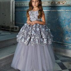 فستان بناتي قفاز ورد شيفون